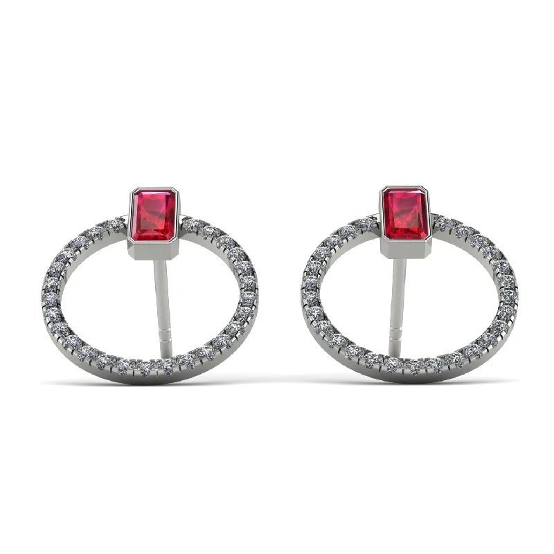 Women’s multi-colored earrings-Emerald Cut Circle Ruby Earrings - Oaklyn No. 12