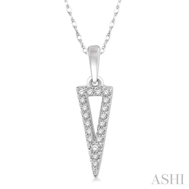 Women’s sterling silver necklace-1/10 Ctw Hollow Center Inverted Triangle Round Cut Diamond Pendant in 10K White Gold