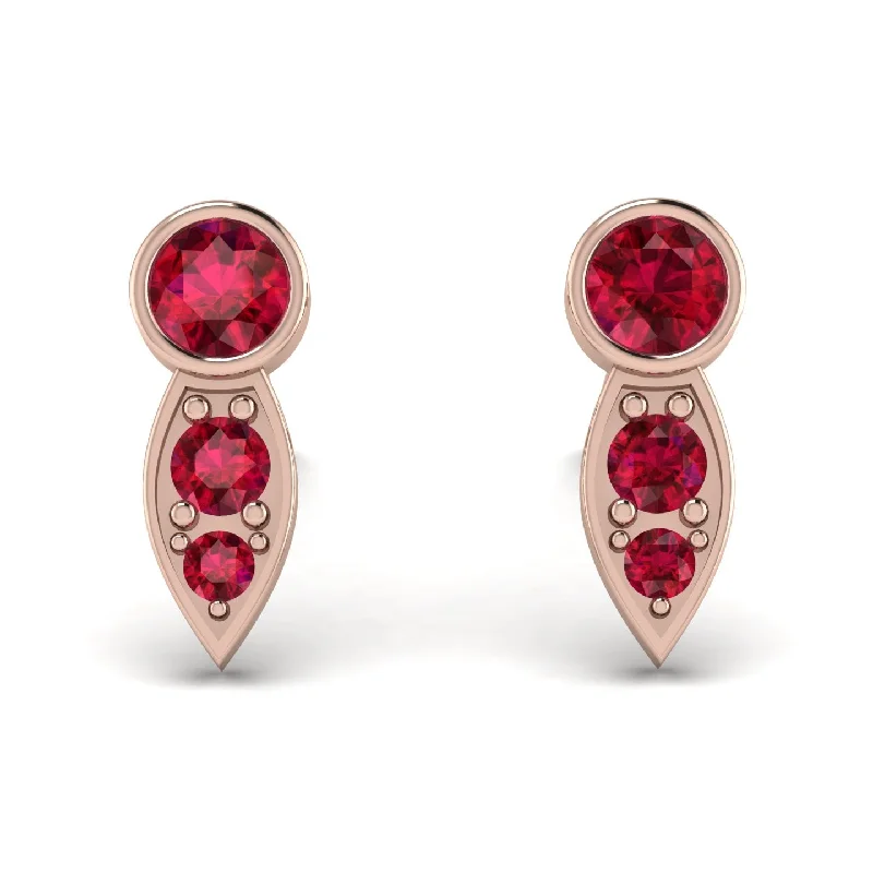 Women’s chunky earrings-Bezel Ruby Earrings In Pear Shaped - Aniya No. 56