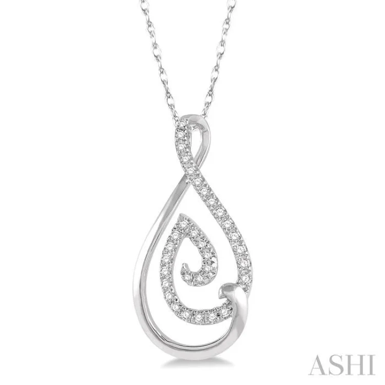 Women’s round pendant necklace-1/6 Ctw Twisted Drop Shape Round Cut Diamond Pendant With Chain in 10K White Gold