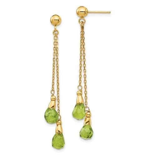 Women’s silver earrings-14KT YELLOW GOLD PERIDOT DANGLE EARRINGS