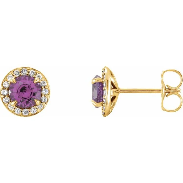 Women’s gold-plated earrings-14K Yellow 4.5 mm Natural Amethyst & 1/6 CTW Natural Diamond Earrings