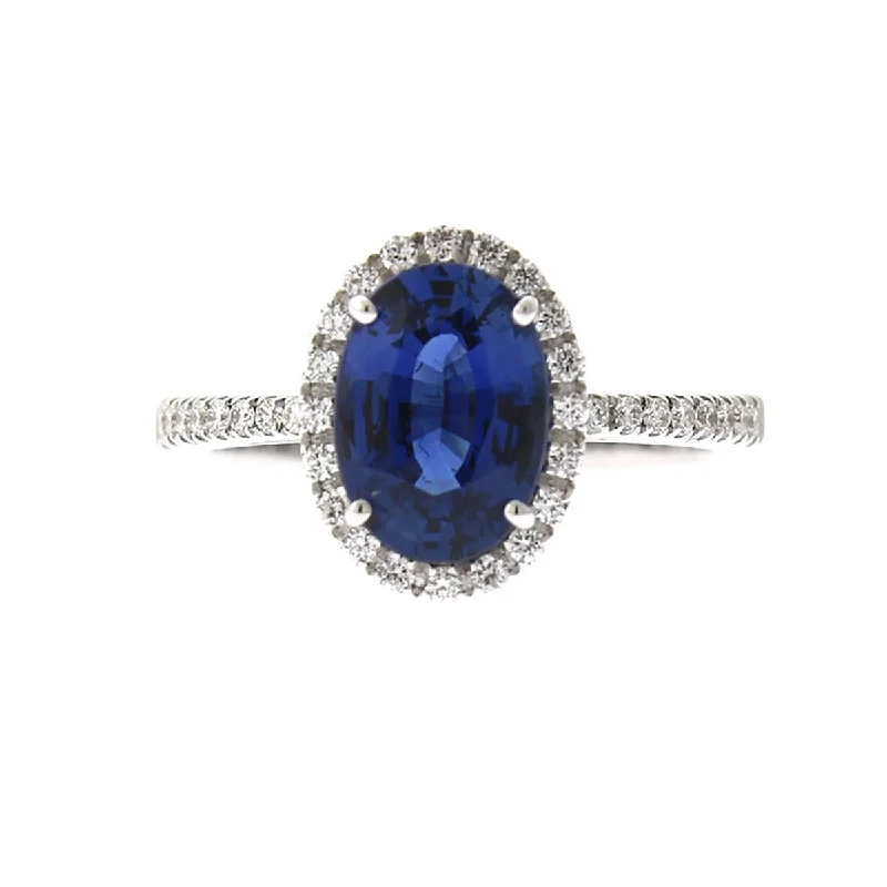 Women’s vintage wedding engagement ring-18K White Gold Sapphire and Diamond Halo Ring