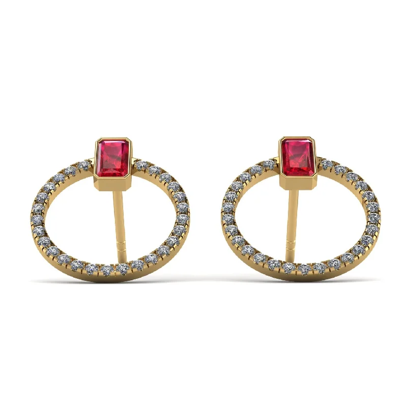 Women’s birthstone earrings-Emerald Cut Circle Ruby Earrings - Oaklyn No. 10