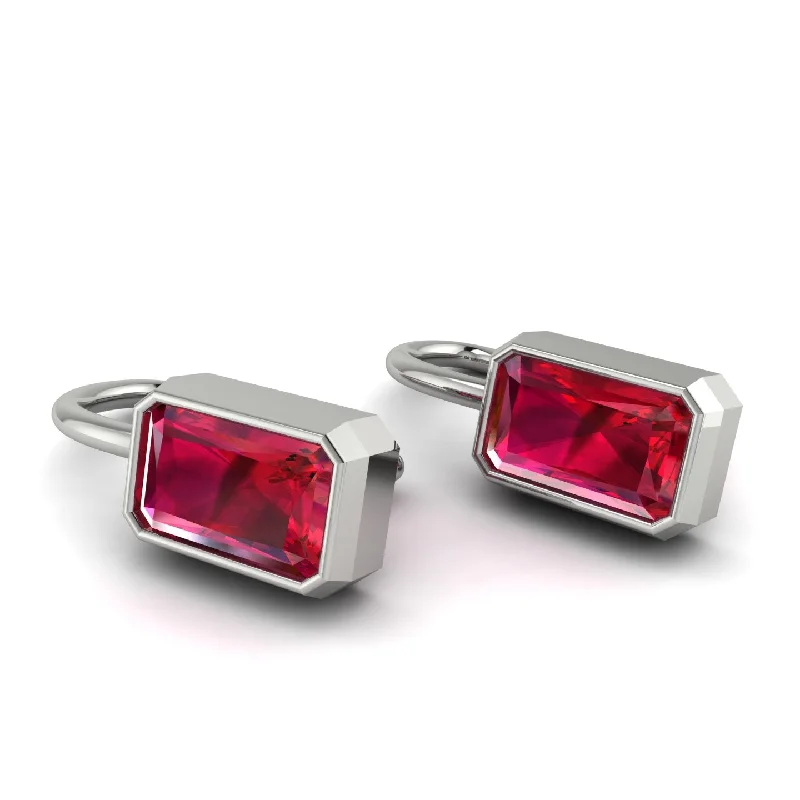 Women’s heart-shaped earrings-Bezel Ruby Emerald Earrings - Perla No. 12