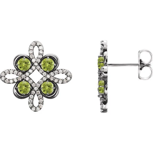 Women’s intricate design earrings-14KT GOLD 0.72 CTW PERIDOT & 1/4 CTW DIAMOND CLOVER EARRINGS