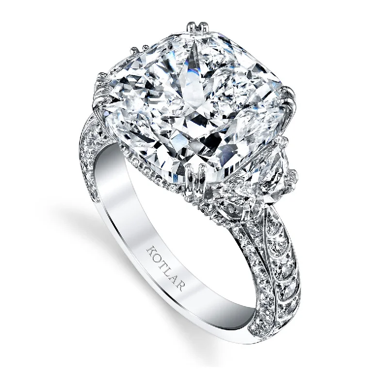 Women’s halo engagement ring with sapphire-Artisan Pave Scallop Kotlar Cushion Diamond 3-Stone Ring