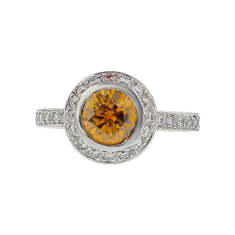 Women’s vintage engagement ring-18K Yellow Gold Citrine and Diamond Halo Ring