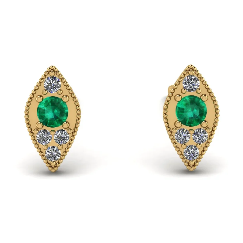 Women’s statement dangle earrings-Milgrain Marquise Emerald Earrings - Faye No. 4