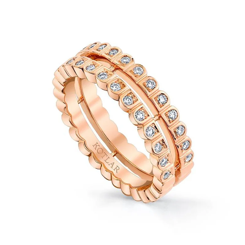 Women’s cushion-cut engagement ring-18K Rose Gold Diamond Scallop Silhouette Band