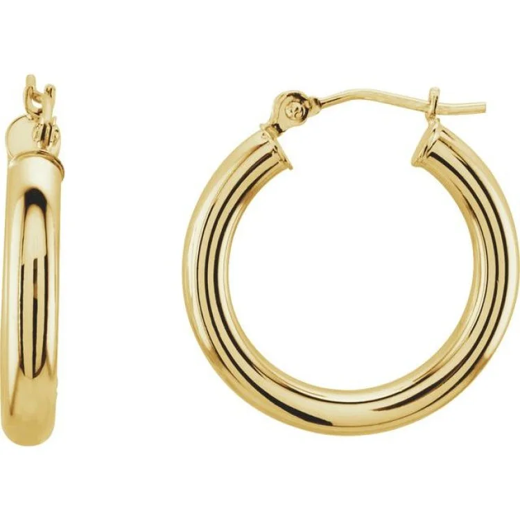 Women’s crystal earrings-14K Yellow 20 mm Tube Hoop Earrings