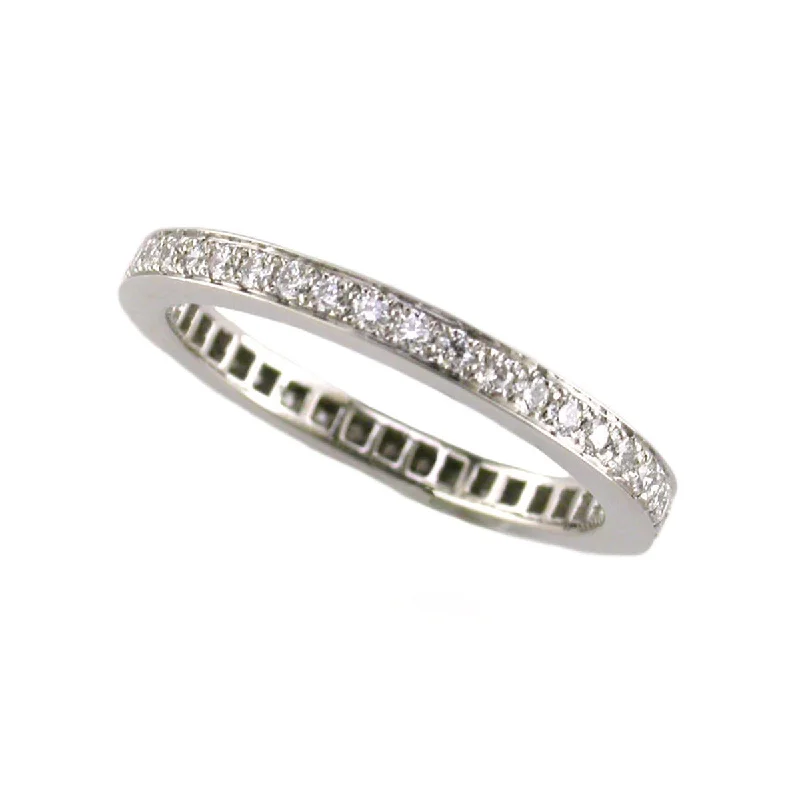 Women’s black diamond engagement ring-18K White Gold Diamond Bead Set Eternity Band