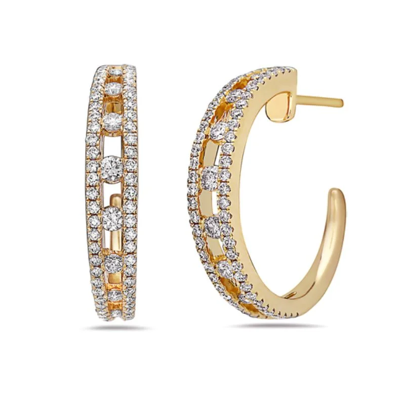 Women’s stylish earrings-Precious Pastel Diamond Hoop Earrings in 18K Yellow Gold