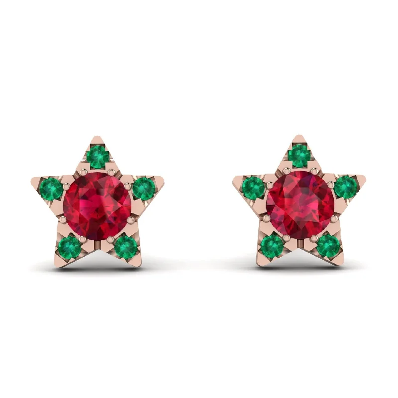 Women’s gemstone earrings-Star Halo Ruby Earrings - Zelda No. 26