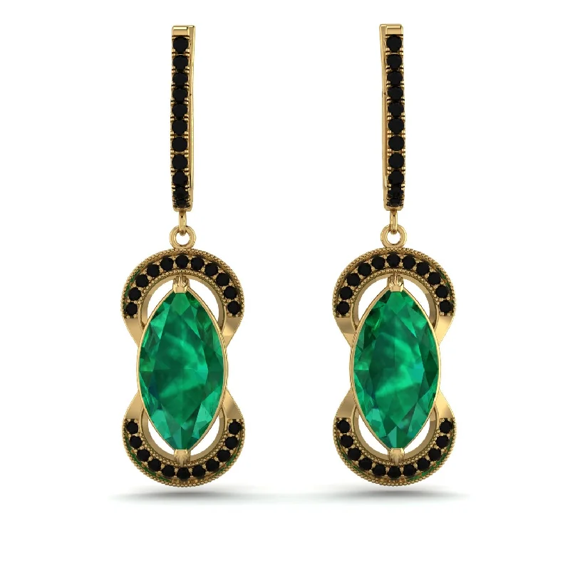 Women’s long drop earrings-Marquise Vintage Emerald Earrings - Marley No. 34