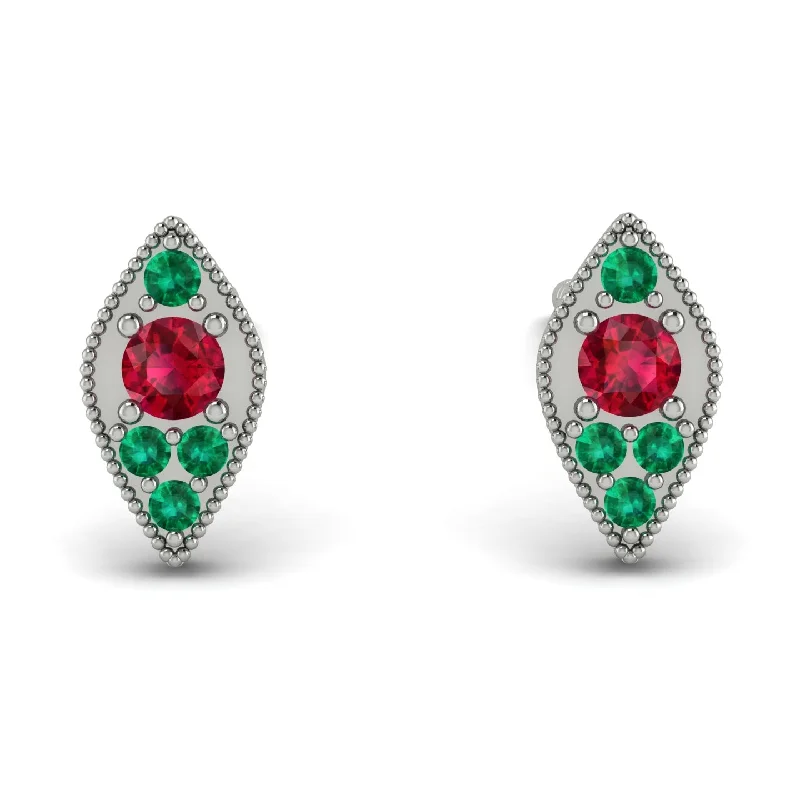 Women’s gold hoop earrings-Milgrain Marquise Ruby Earrings - Faye No. 27