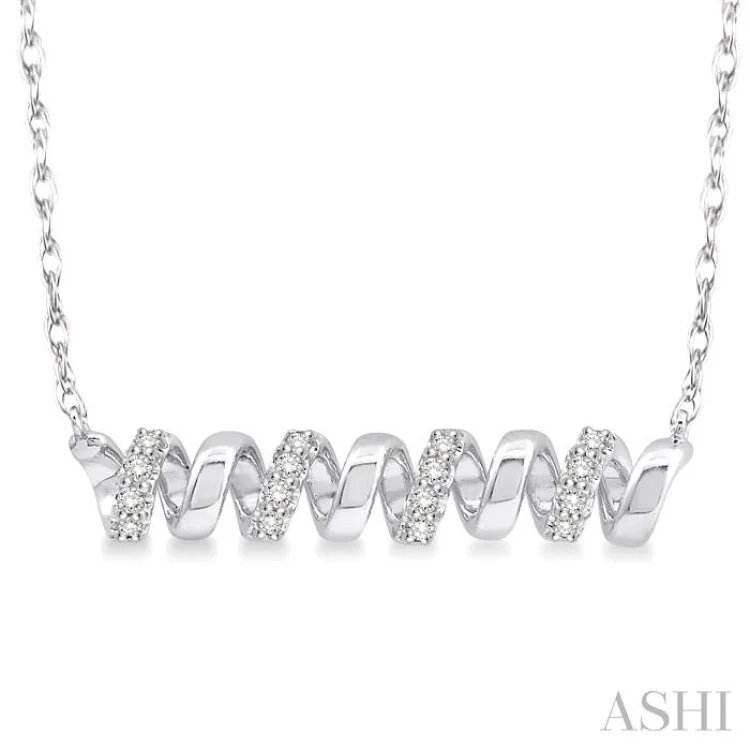 Women’s trendy necklace-1/10 Ctw Spiral Round Cut Diamond Pendant With Link Chain in 10K White Gold