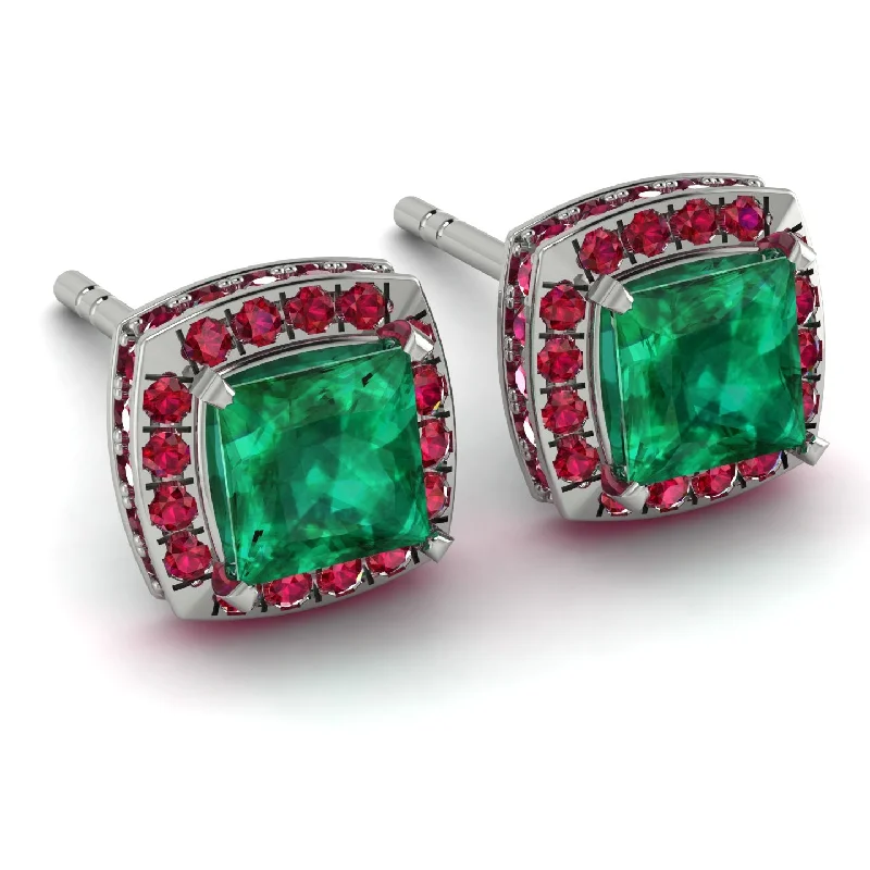 Women’s gemstone drop earrings-Hidden Halo Princess Emerald Earrings - Georgia No. 51