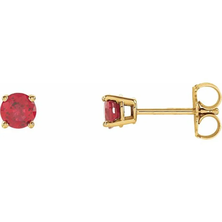 Women’s silver stud earrings-14K Yellow 4 mm Natural Ruby Stud Earrings