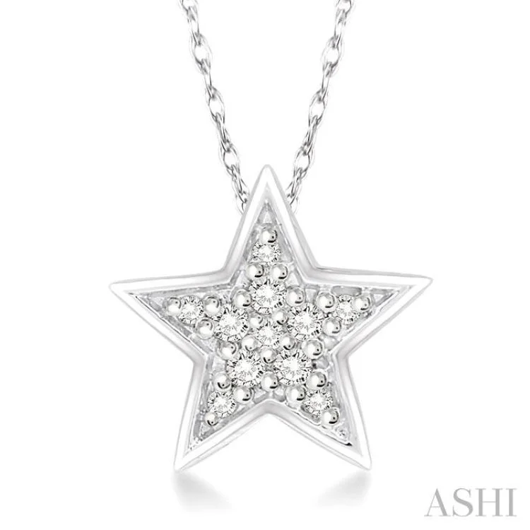 Women’s diamond pendant necklace-1/10 Ctw Star Cutout Round Cut Diamond Pendant With Link Chain in 10K White Gold