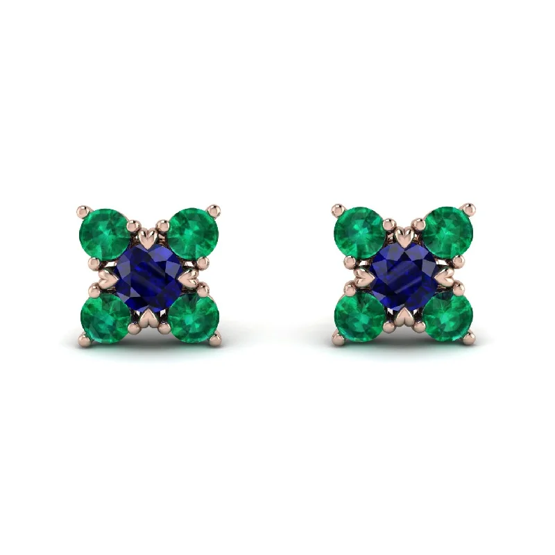 Women’s delicate hoop earrings-Geometrical 5 Sapphires Stud Earrings - Noa No. 29