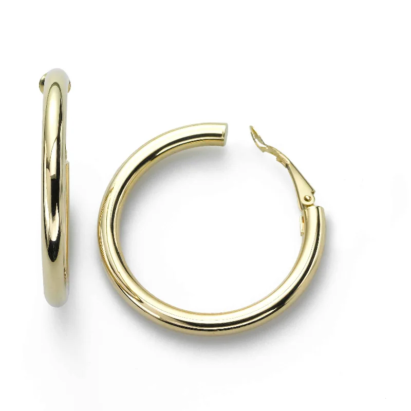 Women’s oval hoop earrings-Classic Hoop Earrings, Clip Only, 1 Inch, 14K Yellow Gold