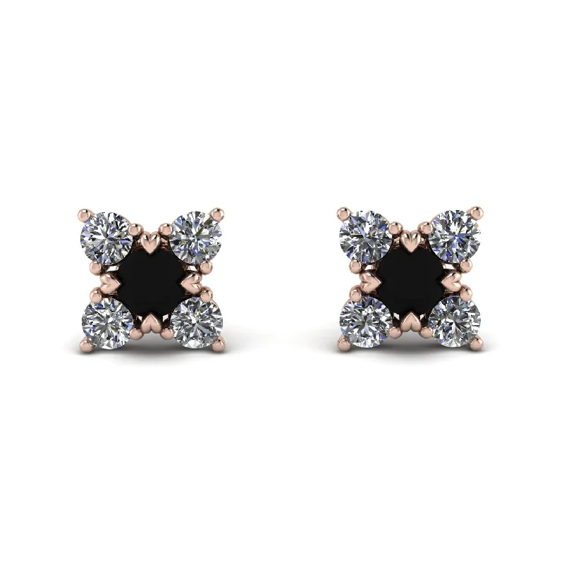 Women’s birthstone earrings-Geometrical 5 Black Diamonds Stud Earrings - Noa No. 8