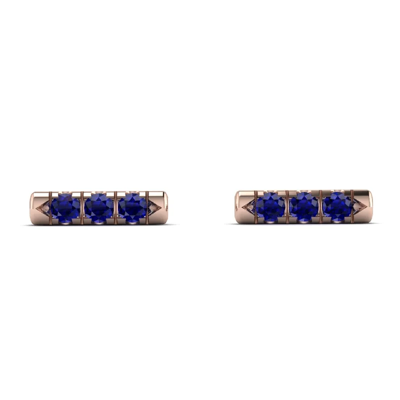 Women’s heart-shaped earrings-3 Sapphires Stud Earrings - Mina No. 14