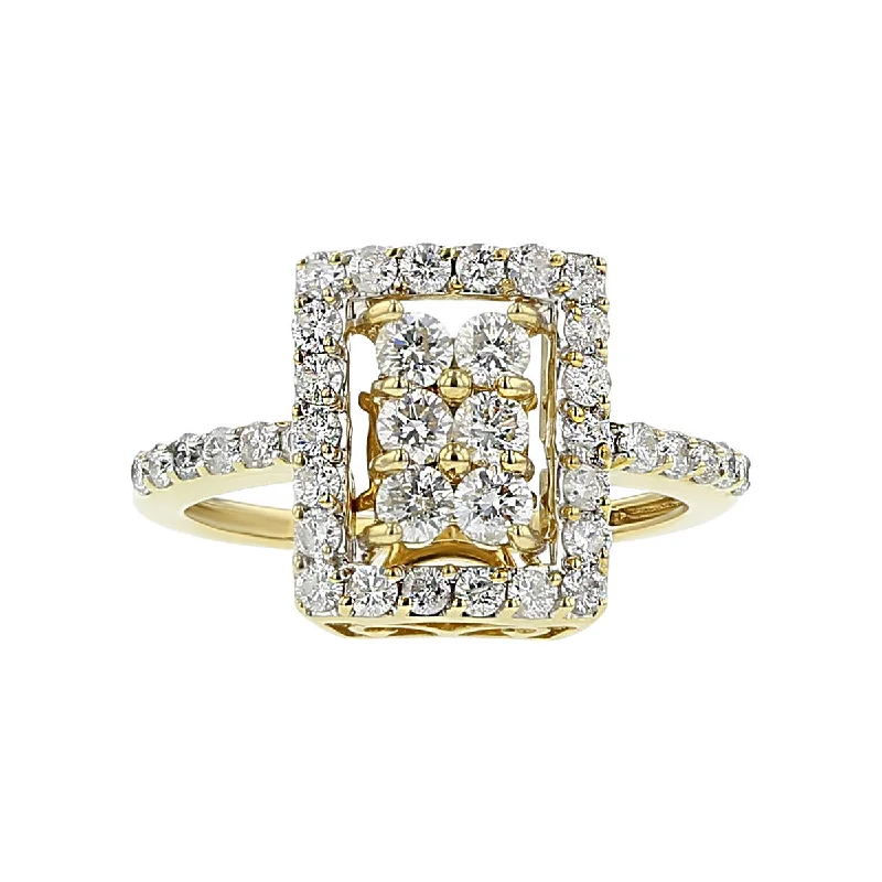 Women’s platinum solitaire engagement ring-14K Yellow Gold Diamond Halo Rectangular Ring