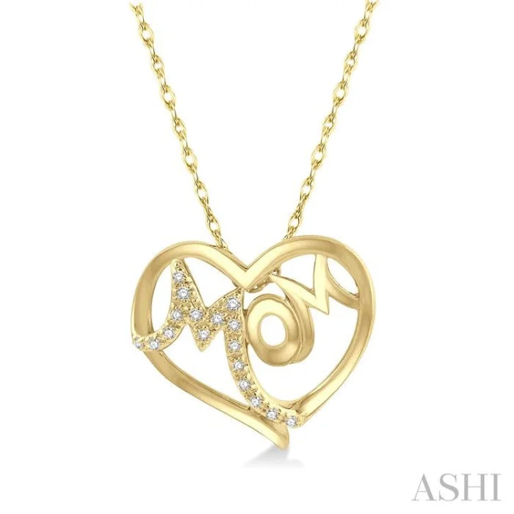 Women’s colorful gem necklace-1/20 Ctw MOM Round Cut Diamond Heart Pendant With Chain in 10K Yellow Gold