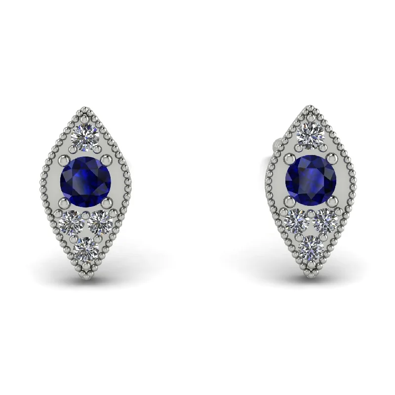 Women’s statement earrings-Milgrain Marquise Sapphire Earrings - Faye No. 15