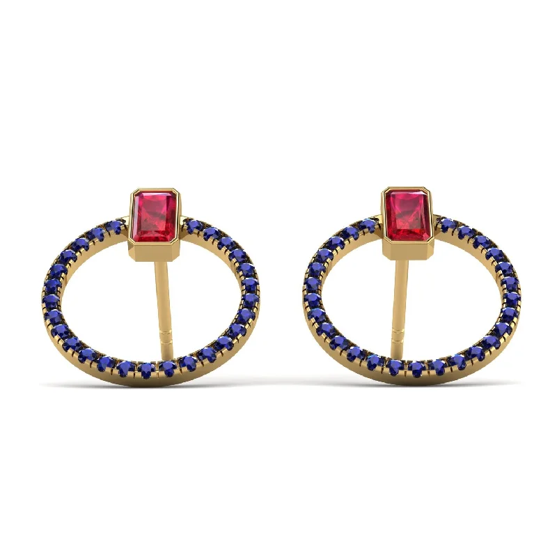 Women’s classy stud earrings-Emerald Cut Circle Ruby Earrings - Oaklyn No. 70