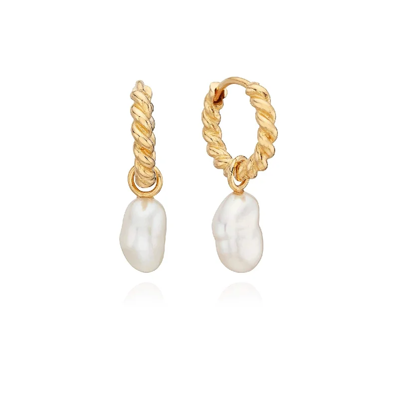 Women’s gemstone drop earrings-Keshi Pearl Charm Twisted Mini Earrings