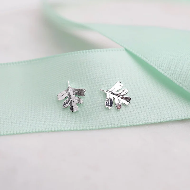 Women’s silver stud earrings-Oak Leaf Stud Earrings - Sterling Silver