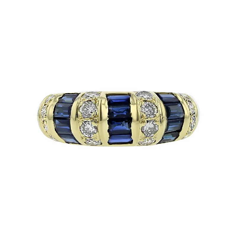 Women’s sapphire-studded engagement ring-18K Alternating Diamond and Sapphire Dome Ring