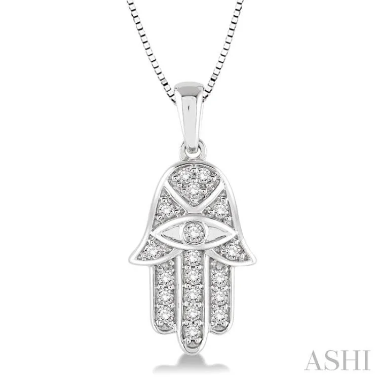 Women’s luxury gold necklace-1/4 Ctw Round Cut Diamond Hamsa Pendant in 14K White Gold with Chain