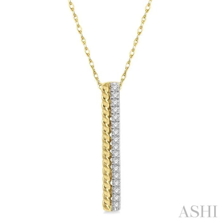 Women’s diamond necklace-1/6 Ctw Rope Bead & Round Cut Diamond Bar Pendant With Chain in 14K Yellow Gold