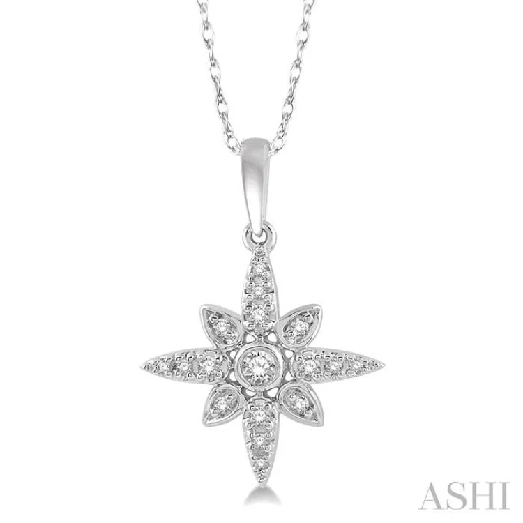 Women’s custom necklace-1/10 Ctw Star Charm Round Cut Diamond Pendant With Link Chain in 10K White Gold