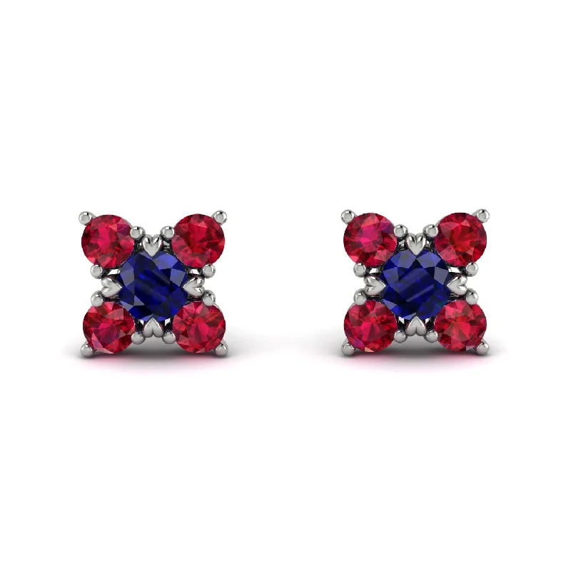 Women’s hoop earrings-Geometrical 5 Sapphires Stud Earrings - Noa No. 60