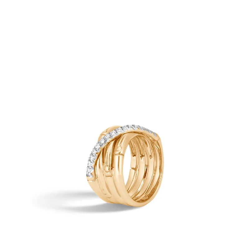 Women’s elegant solitaire engagement ring-Bamboo Collection Band Ring with Diamonds