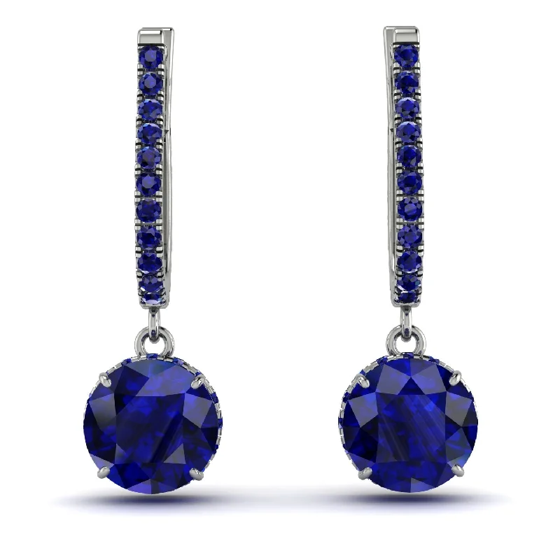 Women’s long drop earrings-Sapphire Dangle Earrings With Hidden Halo - Adaline No. 75