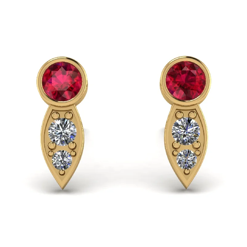 Women’s fashion earrings-Bezel Ruby Earrings In Pear Shaped - Aniya No. 10