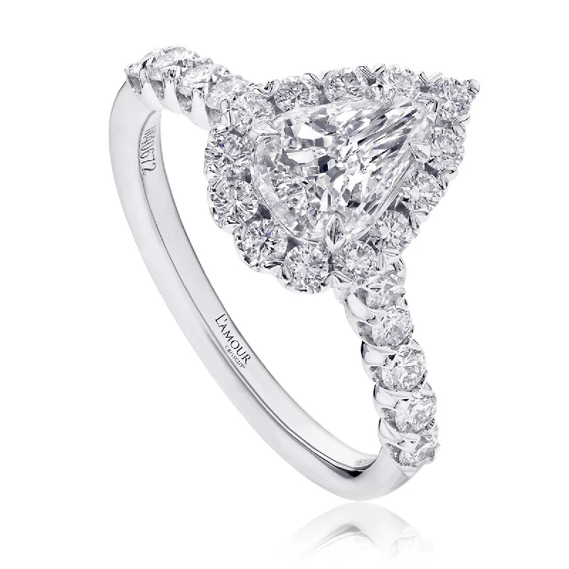 Women’s diamond engagement ring-L'Amour Crisscut Pear Shape Diamond Halo Ring