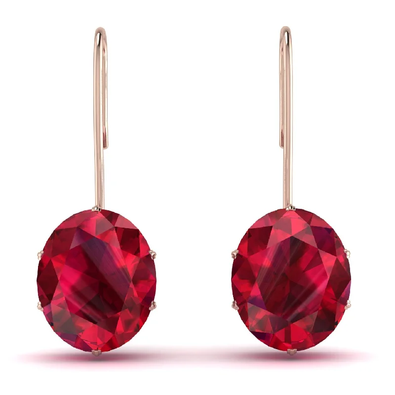 Women’s statement earrings-Oval Hidden Halo Ruby Earrings - Gemma No. 11