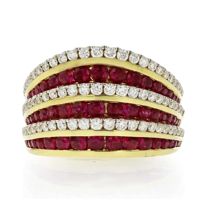 Women’s modern engagement ring-Krypell Collection Ruby and Diamond 6 Row Ring