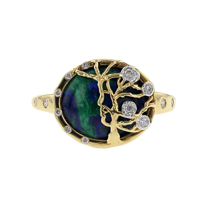 Women’s heart-shaped engagement ring-Cabochon Azurite and Diamond Dreaming Tree Ring