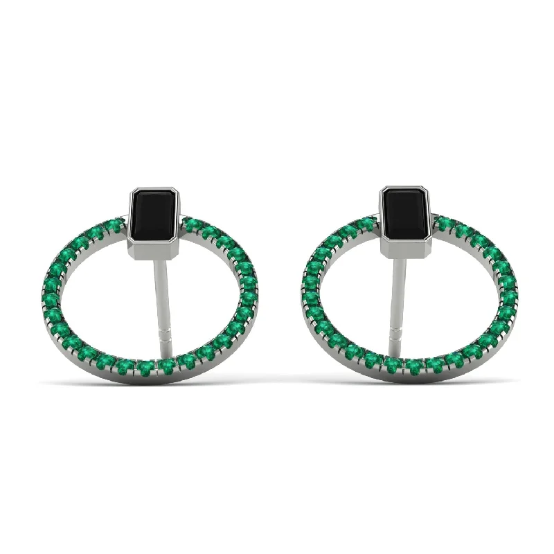 Women’s stud earrings-Emerald Cut Circle Black Diamond Earrings - Oaklyn No. 24