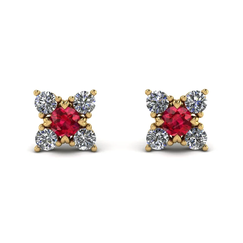 Women’s vintage stud earrings-Geometrical 5 Rubys Stud Earrings - Noa No. 10