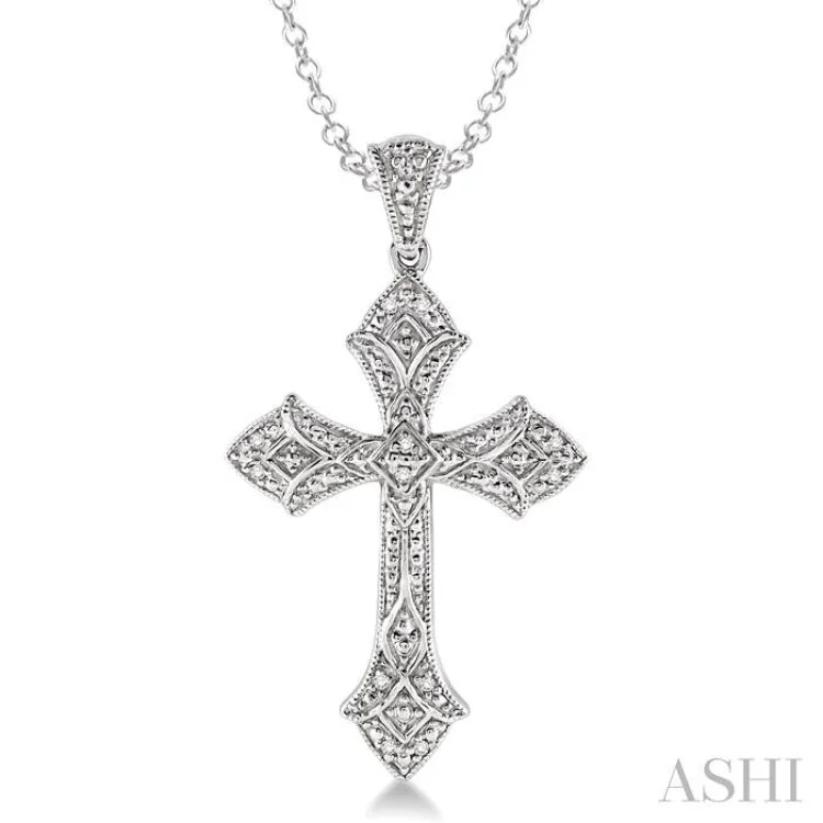 Women’s custom necklace-1/20 Ctw Single Cut Diamond Cross Pendant in Sterling Silver with Chain