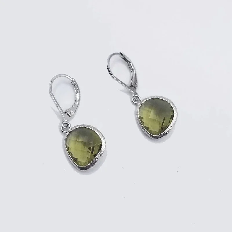 Women’s intricate hoop earrings-Sterling Silver Olive Crystal Lever Back Earrings